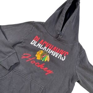 Fanatics Men's Black Knit Long Sleeve Blackhawks Hockey Graphic Hoodie Sz L Read